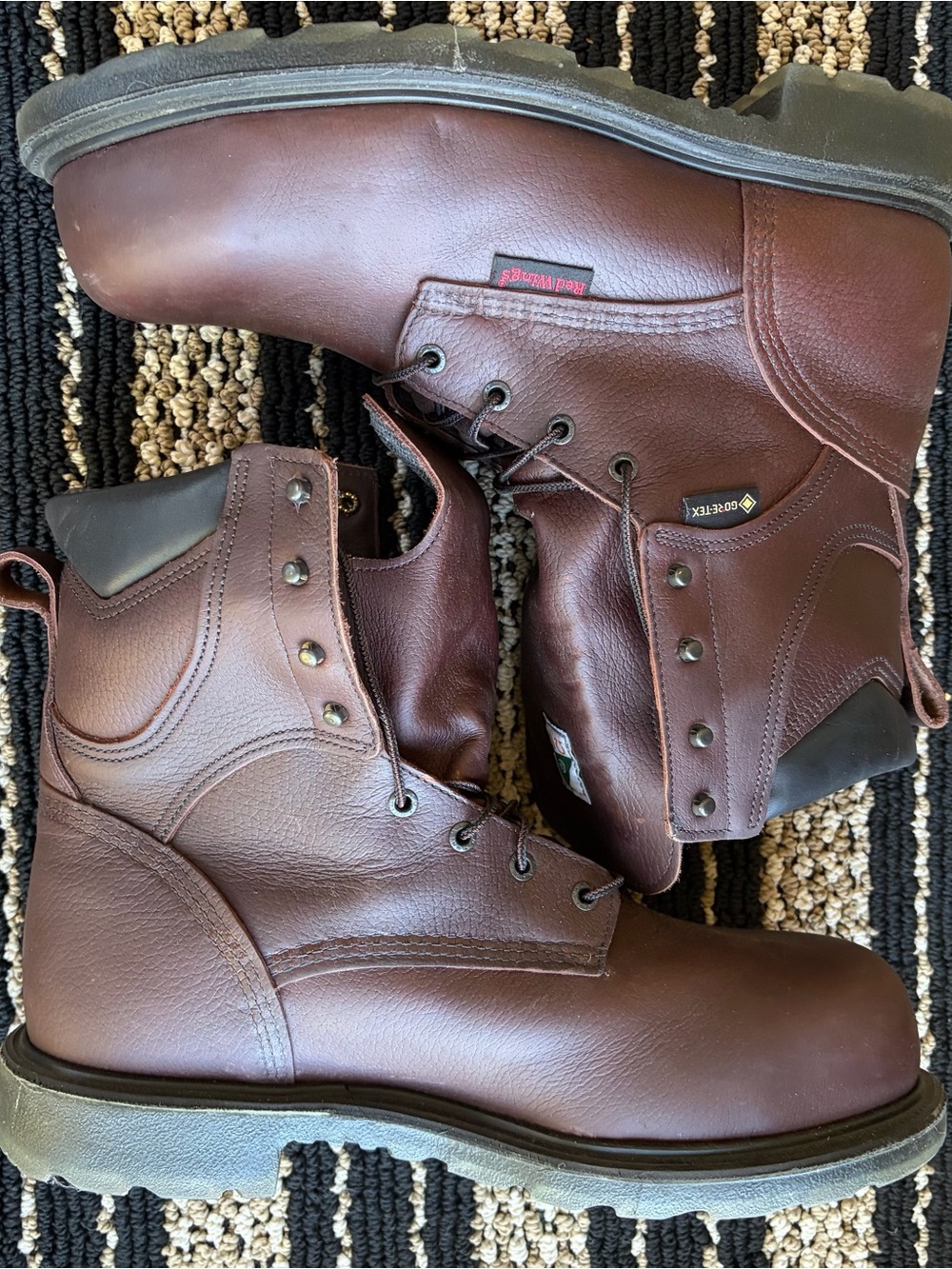 Men's Red Wing Brown Leather Work Boots with Waterproof Protection Steel Toe